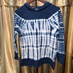 Old Navy Girls XL 14 Blue White Tie Dye Hoodie Pullover Sweatshirt Shibori
